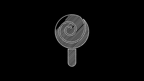 White line Lollipop icon isolated on black background. Candy sign. Food, delicious symbol. 4K Video motion graphic animation .
