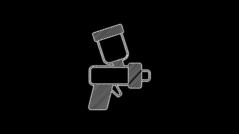 White line Paint spray gun icon isolated on black background. 4K Video motion graphic animation .