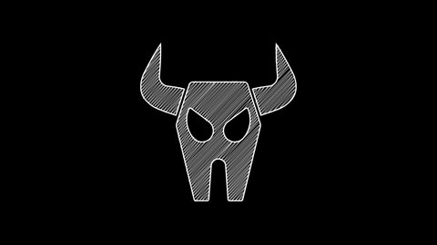 White line Buffalo skull icon isolated on black background. 4K Video motion graphic animation .