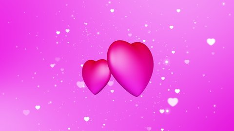 Two red hearts loving animation for valentines day. Love affection and caring representation with shimmering heart particles. Seamless loop animation in 4K with pink background.