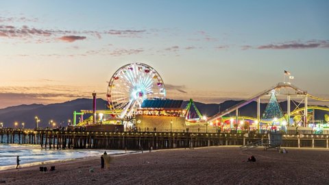 Santa Monica Pier Night Timelapse Video, Santa Monica, California, December 2021