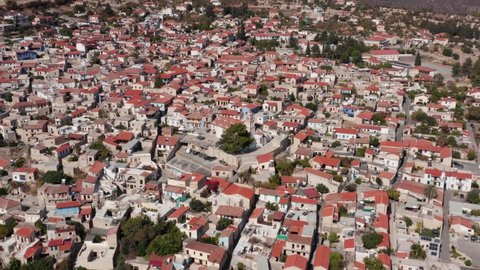Aerial view Pano Lefkara in Cyprus, traditional greek craft village