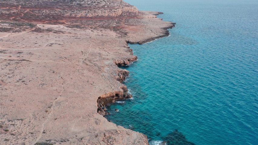 Cape cavo greco in Cyprus, aerial view. Summer evening time.