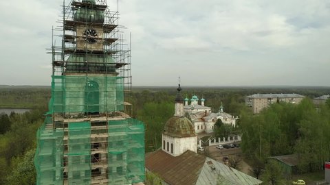 Building of church under reconstruction in small town