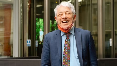LONDON, circa 2022 - John Bercow, former Speaker of the UK House of Commons from 2009 to 2019 and instrumental personality during the BREXIT debate is seen outside the BBC Studios in London, UK
