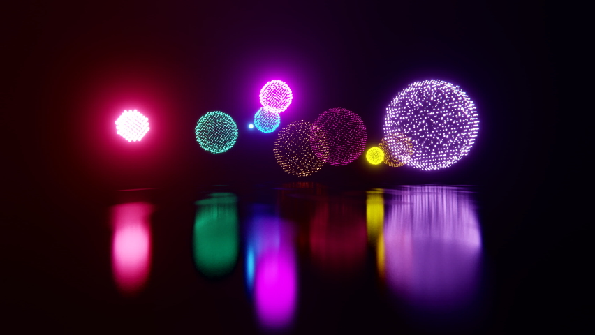 Stunning colorful 3d animation of vibrant pixel fireworks in virtual space with bright light reflection. Celebration of video game victory or cyber party event. Royalty-Free Stock Footage #1085834693