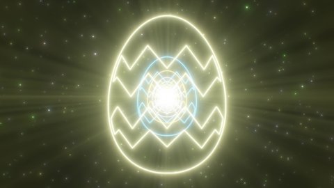 Easter Egg Shape Outline Spring Season Neon Lights Glow Tunnel Portal - 4K Seamless VJ Loop Motion Background Animation