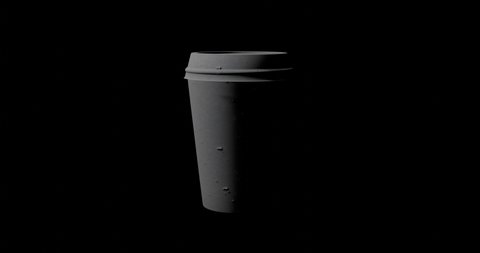 paper cup for hot drinks rotates on a dark background, rotating paper cup for hot coffee, 3d animation
