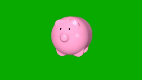 3d animation of a piggy bank  on a green background, rotation. Chrome key. Green screen .Online shopping concept. Business and finance concept, buying stock on the exchange.