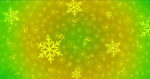 4K looping light green, yellow video footage in New Year style. Shining colorful animation with New Year attributes. Ads for gift presentations. 4096 x 2160, 30 fps.