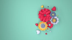 Vertical floral background with colorful hearts. Greeting card for Valentine's Day, wedding, birthday, Mother's Day, international women's day. Copy space, 3d render - Powered by Shutterstock - Get 15% off with code: PIKWIZARD15