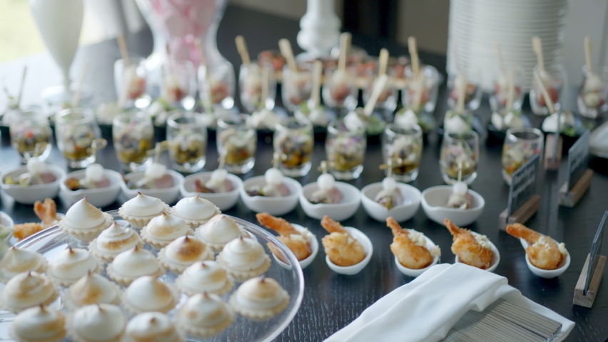 Food, canapes, beautiful serving, shrimp | Shutterstock HD Video #1085846633