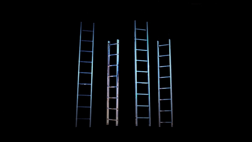 4 ladders swinging back and forth in front of a black background_blue lights reflecting on ladders_4K | Shutterstock HD Video #1085846789
