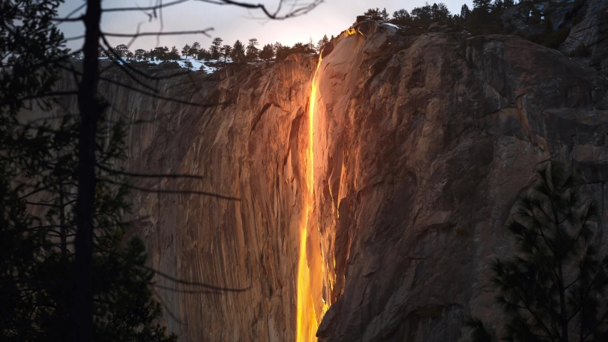 Yosemite Firefall at Sunset 4K Slider Shot, Yosemite National Park, California Royalty-Free Stock Footage #1085851274