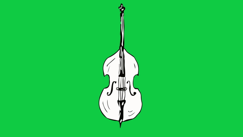 Hand Drawn Contrabass on Green Screen Background. Cartoon Drawing of Contrabass Musical Instrument Icon Animation. 4K Ultra HD Loop Video Motion Graphic.