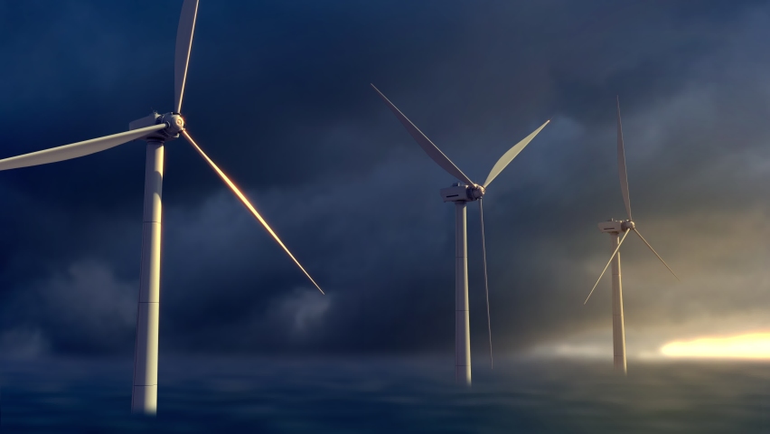 ecological hi-tech wind generators on sundown sky background Royalty-Free Stock Footage #1085855228