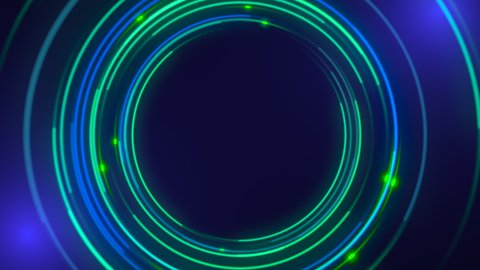Neon blue and green circles, motion abstract business and corporate style background