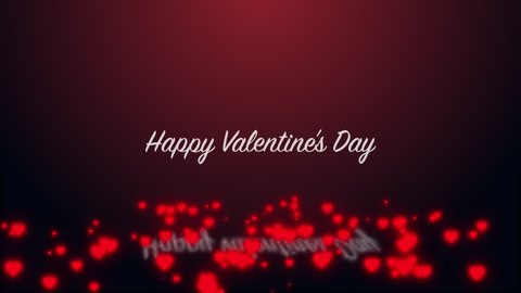 Happy Valentine's Day Text With Red Hearts Animation On Dark Red Background