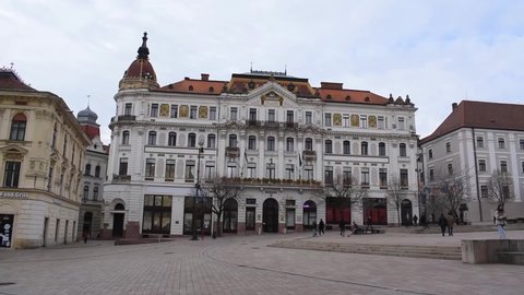 Pécs  Hungary - January 08, 2022: Beautifully decorated County Hall building on Szechenyi square in city of Pecs Hungary Europe