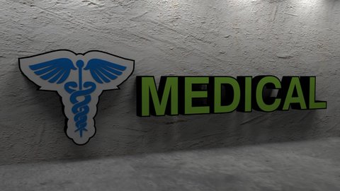 Medical logo with Caduceus icon design lighted 3d animation.