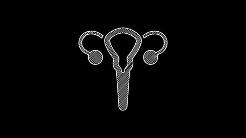 White line Female reproductive system icon isolated on black background. Anatomy. Gynecology. Woman health. 4K Video motion graphic animation.