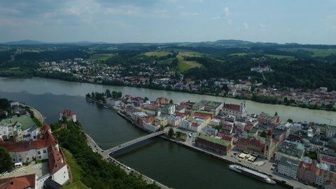 Aerial view around the city Passau in Germany., Bavaria on a sunny afternoon in spring.