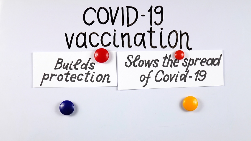 Lecturer giving a presentation about benefits of COVID-19 vaccination using  a white magnetic board. Using of a visual aids.  - Powered by Shutterstock - Get 15% off with code: PIKWIZARD15