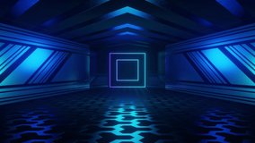 Neon Glow Futuristic Corridor Hallway Hangar Interior Innovative Glow Lighting with Deep Sky Blue Colors Modern Room Technology Background Alien Concept 3D Render - Powered by Shutterstock - Get 15% off with code: PIKWIZARD15