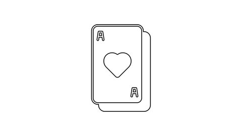 Black line Playing cards icon isolated on white background. Casino gambling. 4K Video motion graphic animation.