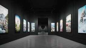 The concept of modern art museum. NFT Museum. NFT Crypto Art. Exhibition of digital art. Concept of traditional art into digital. NFT with digital technology. 3d animation - Powered by Shutterstock - Get 15% off with code: PIKWIZARD15