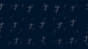 Figure skating symbols float horizontally from left to right. Parallax fly effect. Floating symbols are located randomly. Seamless looped 4k animation on dark blue background