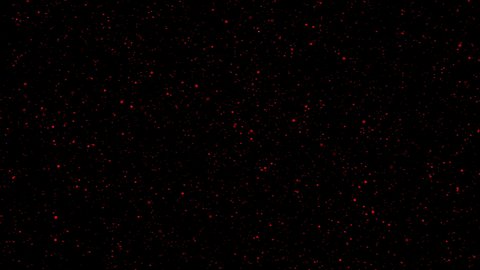 Abstract burning particles in a chaotic flight in the boundless galactic space. Beautiful holiday background. 3D. 4K. Isolated black background.