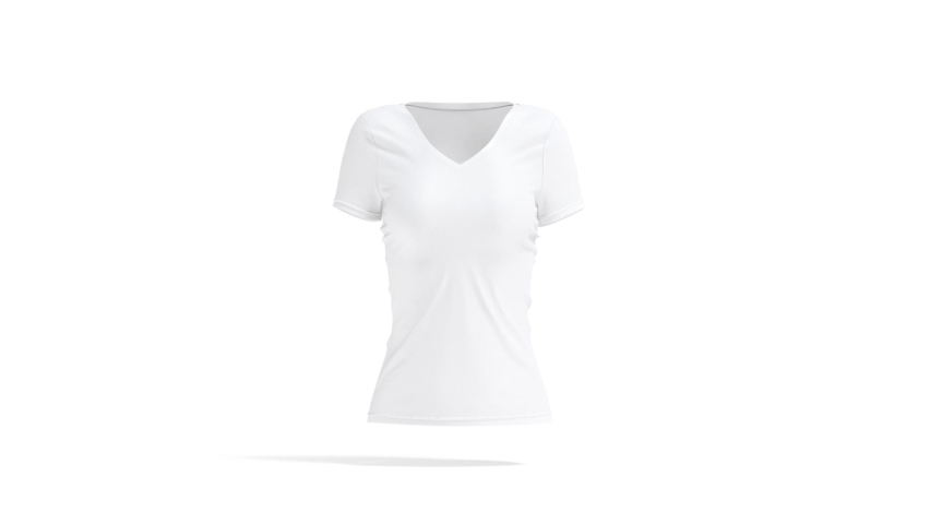 Blank white women slimfit t-shirt mockup, looped rotation, 3d rendering. Empty jersey sport tshirt for female fitness uniform mock up, isolated on white background. Cycled training clothing template. Royalty-Free Stock Footage #1085897504