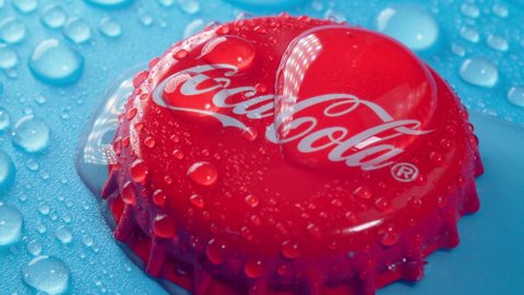 Tyumen, Russia-January 19, 2022: Coca Cola drinks close up logo are produced and manufactured by The Coca-Cola Company, an American multinational beverage corporation.