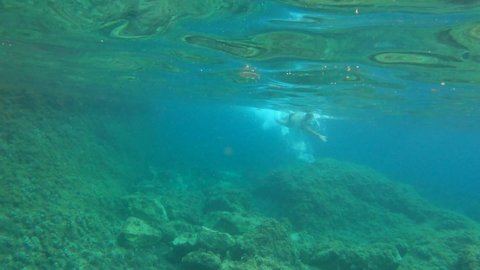 Woman swimming Underwater clip in Moraira Alicante Spain Mediterranean sea