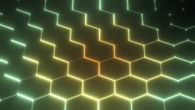 Modern abstract video footage. Glowing hexagons.