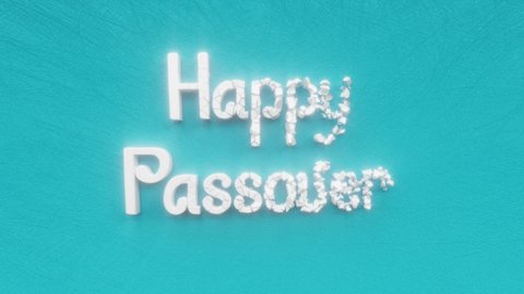 Happy Passover, Hebrew Pesaḥ or Pesach text inscription, jewish traditional religious spring holiday concept, decorative animated lettering, 3d render of festive greeting card motion background.