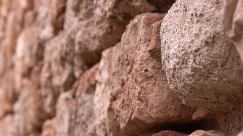 Detail of the stones of the Torremocha Castle wall in Santorcaz, a municipality in the Community of Madrid, Spain, January 24, 2022.
