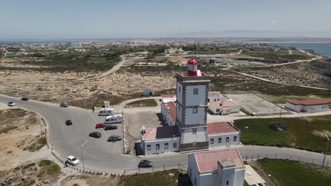 Aerial orbit around lighthouse of Cabo Carvoeiro, civil parish of Peniche