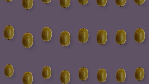 Colorful fruit pattern of fresh kiwi. Seamless pattern with kiwi. Realistic animation. 4K video motion