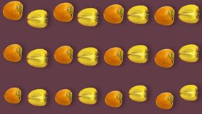 Colorful pattern of fresh orange persimmons. Top view. Seamless pattern with persimmon. Pop art design. Realistic animation. 4K video motion