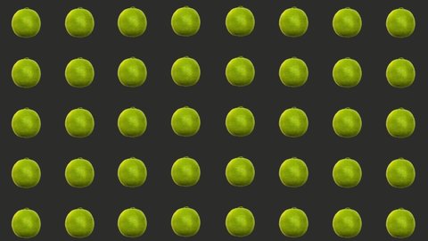 Colorful fruit pattern of fresh limes on green background with shadows. Seamless pattern with lime. Realistic animation. 4K video motion