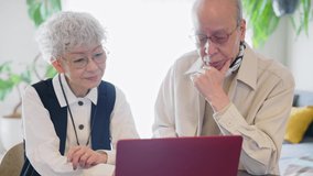 Asian elderly couple using a laptop PC.