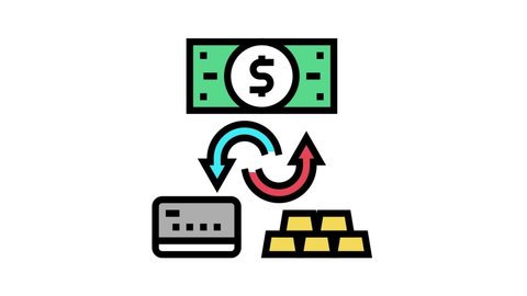 cash exchange on gold and electronic money color icon animation