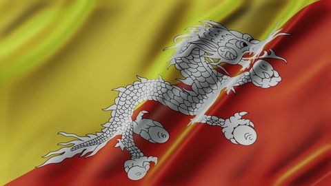 Bhutan waving flag fabric texture of the flag and 3d animation background.