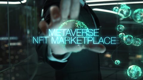 Metaverse Nft Marketplace with Business Transformation hologram concept