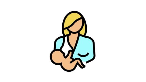 mother feeding baby color icon animation