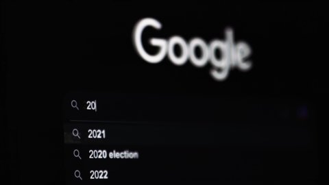 St Petersburg, Russia - January 2022: Search for 2022 news in Google's search bar