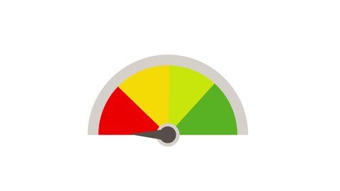 scale from low to high, green, red, yellow and light green vector gauge. risk, pain, feedback barometer sign, performance symbol. mood score. Video animation in 4K