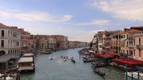 Venice, Italy - September 17, 2021: View of Grand Canal from Rialto bridge.